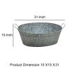 Embossed Design Oval Shape Galvanized Steel Tub with Side Handles, Large, Silver