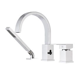 Waterfall Bathtub Faucet with Sprayer, 3-Hole Roman Tub Filler with Hand Shower Deck Mount Waterfall Tub Spout Set (Color: as Pic)