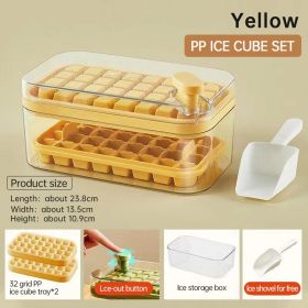 One-button Press Type Ice Mold Box Plastics Ice Cube Maker Ice Tray Mold With Storage Box With Lid Bar Kitchen Accessories (Color: Yellow)
