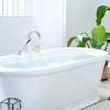 Waterfall Bathtub Faucet with Sprayer, 3-Hole Roman Tub Filler with Hand Shower Deck Mount Waterfall Tub Spout Set