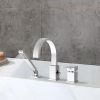 Waterfall Bathtub Faucet with Sprayer, 3-Hole Roman Tub Filler with Hand Shower Deck Mount Waterfall Tub Spout Set