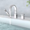 Waterfall Bathtub Faucet with Sprayer, 3-Hole Roman Tub Filler with Hand Shower Deck Mount Waterfall Tub Spout Set